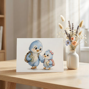 Postale Carte de vœux d'amitié de la famille Blue Bird