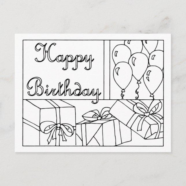 Postale Carte de vœux d'anniversaire à colorier (Devant)