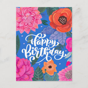 Postale Carte de vœux d'anniversaire à motif floral lumine