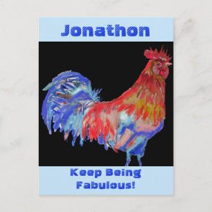 Postale Carte de vœux d'anniversaire au coq rouge aquarell