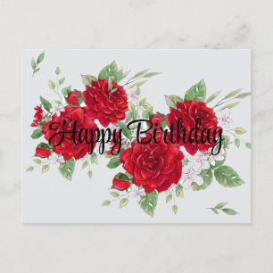 Postale Carte de vœux d'anniversaire aux roses rouges