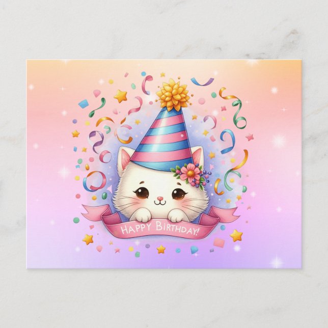 Postale Carte de vœux d'anniversaire avec chaton mignon Ka (Devant)