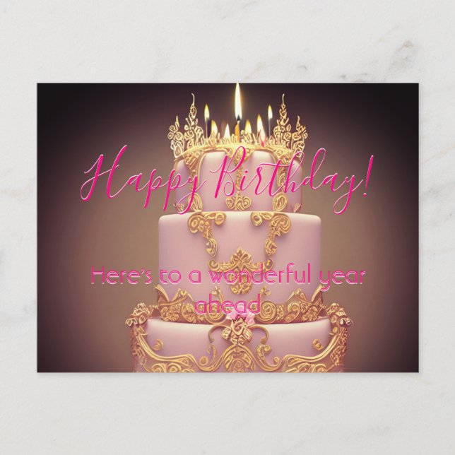 Postale Carte de vœux d'anniversaire avec gâteau rose mign (Devant)
