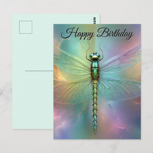 Postale Carte de vœux d'anniversaire avec une libellule pa (Devant / Derrière)