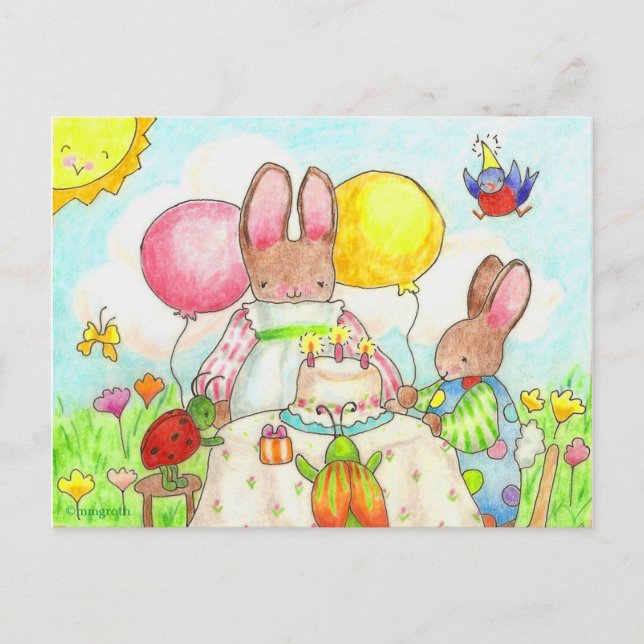 Postale Carte de vœux d'anniversaire de lapin (Devant)
