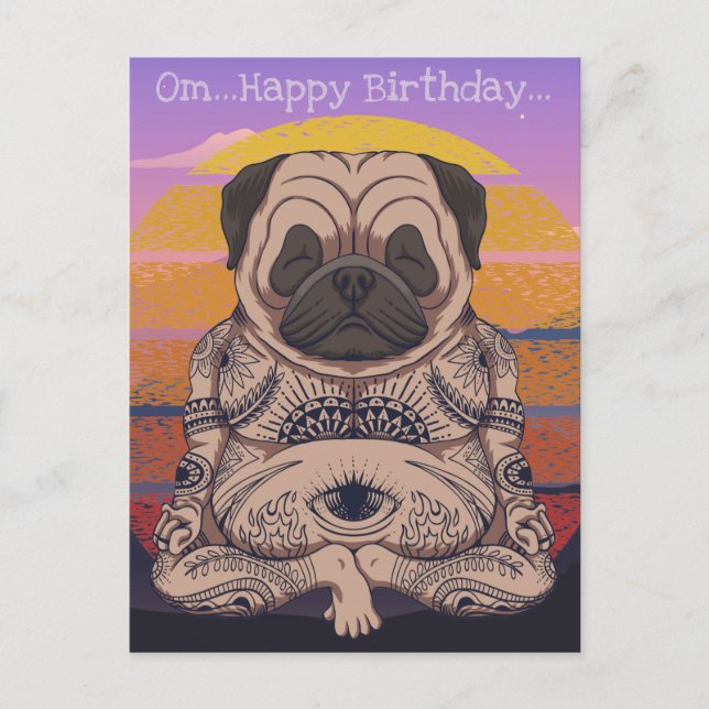 Postale Carte de vœux d'anniversaire de Pug (Devant)