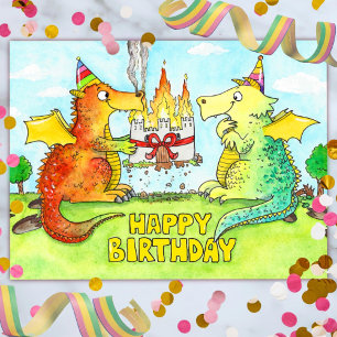 Postale Carte de vœux d'anniversaire Dragons Joyeux 