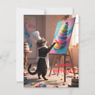 Postale Carte de voeux d'anniversaire drôle de chat gâteau