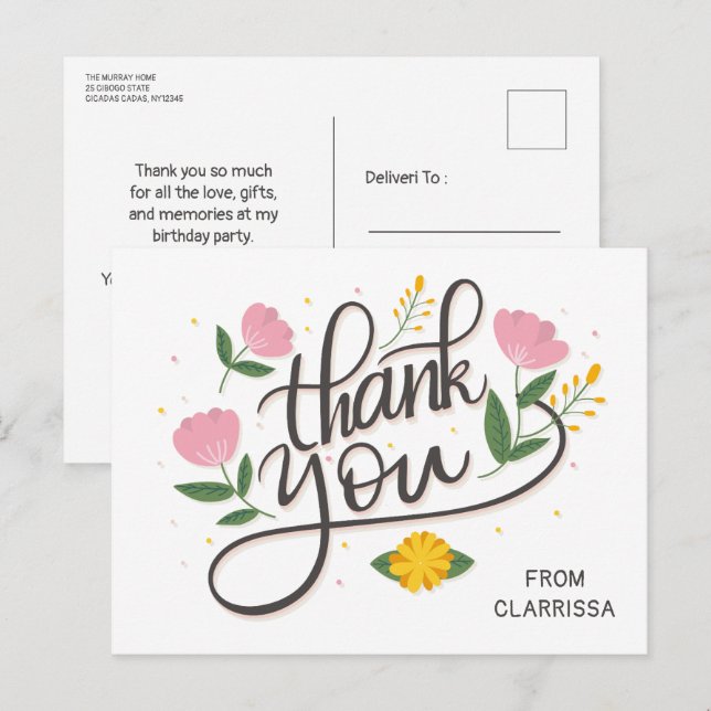 Postale Carte de vœux d'anniversaire écriture moderne (Devant / Derrière)