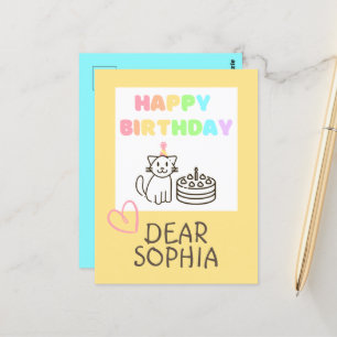 Postale Carte de vœux d'anniversaire féerique avec un chat