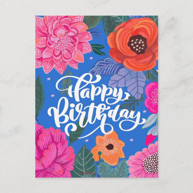 Postale Carte de voeux d'anniversaire floral brillant (Devant)