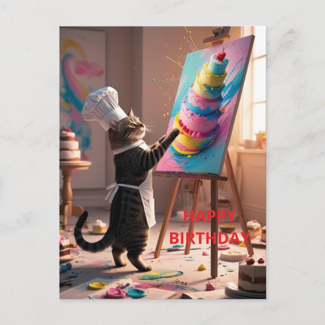 Postale Carte de vœux d'anniversaire Funny Cat Cake (Devant)