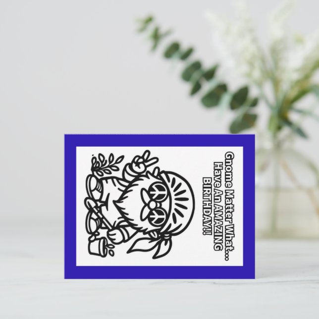 Postale Carte de vœux d'anniversaire Gnome Color-It-Yourse (Debout devant)