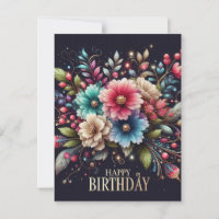 Carte de vœux d'anniversaire : motif floral coloré