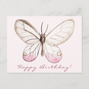 Postale Carte de vœux d'anniversaire Papillon Rose Élégant