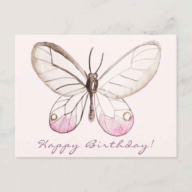 Postale Carte de vœux d'anniversaire Papillon Rose Élégant (Devant)