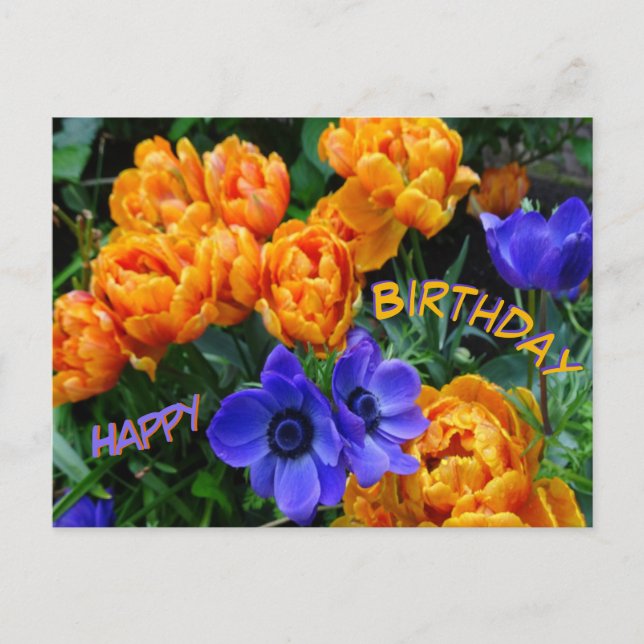 Postale Carte de vœux d'anniversaire Pivoines Tulipes & An (Devant)