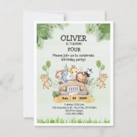 Carte de vœux d'anniversaire pour 4 ans avec zoo d