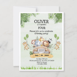 Postale Carte de vœux d'anniversaire pour 4 ans avec zoo d