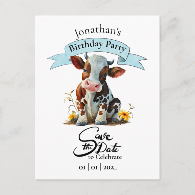Postale Carte de vœux d'anniversaire pour garçon vache (Devant)