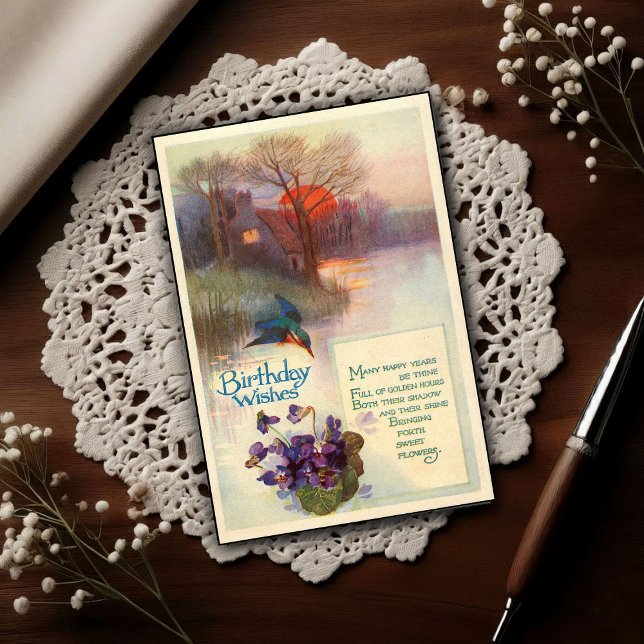 Postale Carte de vœux d'anniversaire Vintage Kingfisher 19 (Créateur téléchargé)