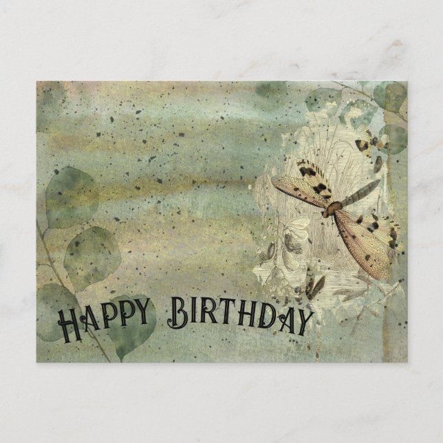 Postale Carte de vœux d'anniversaire vintage libellule (Devant)