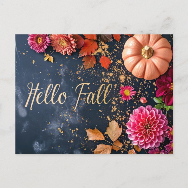 Postale Carte de vœux d'automne avec citrouilles et fleurs (Devant)
