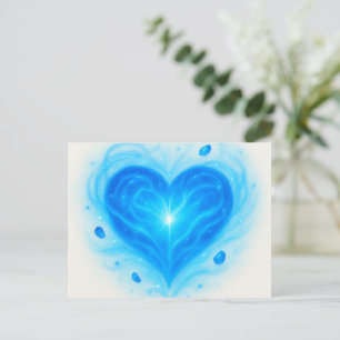 Postale Carte de voeux de coeur bleu radiant - Lumière spi