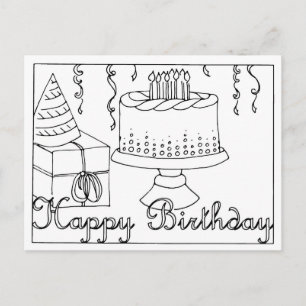 Postale Carte de vœux de dessin au trait pour anniversaire