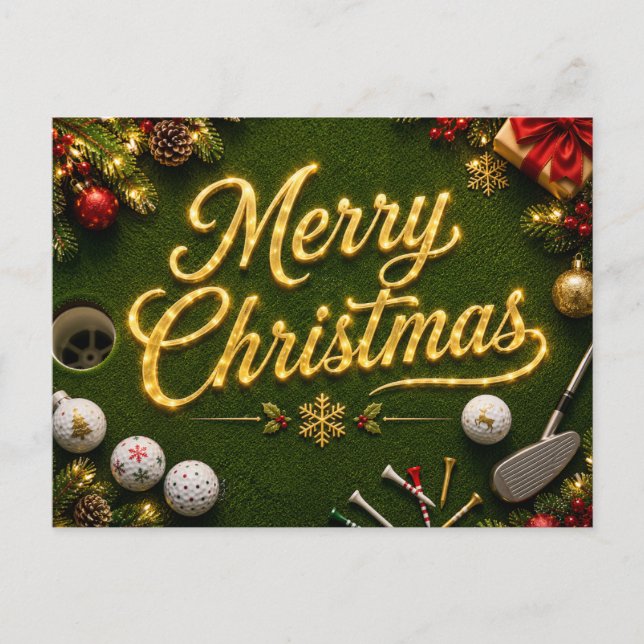 Postale Carte de vœux de golf de Noël Putting Green (Devant)