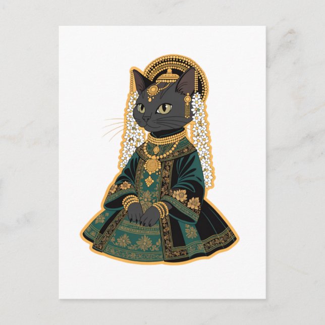 Postale Carte de vœux de la déesse de mariage au chat gris (Devant)