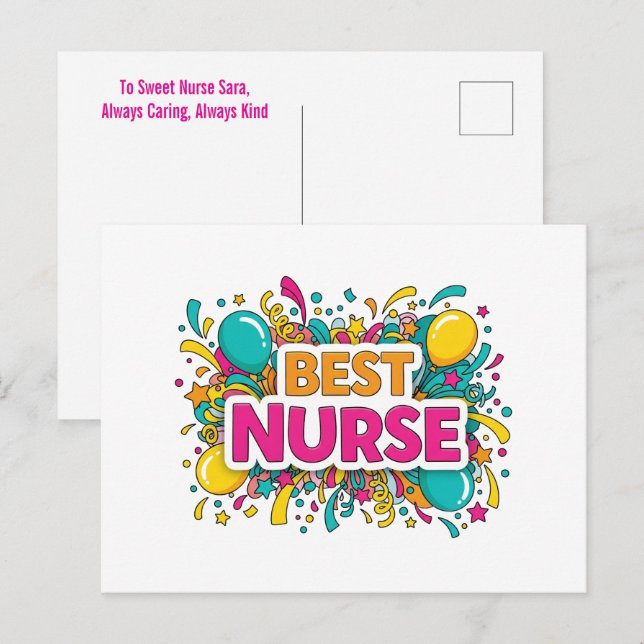 Postale Carte de voeux de la meilleure infirmière brillant (Devant / Derrière)