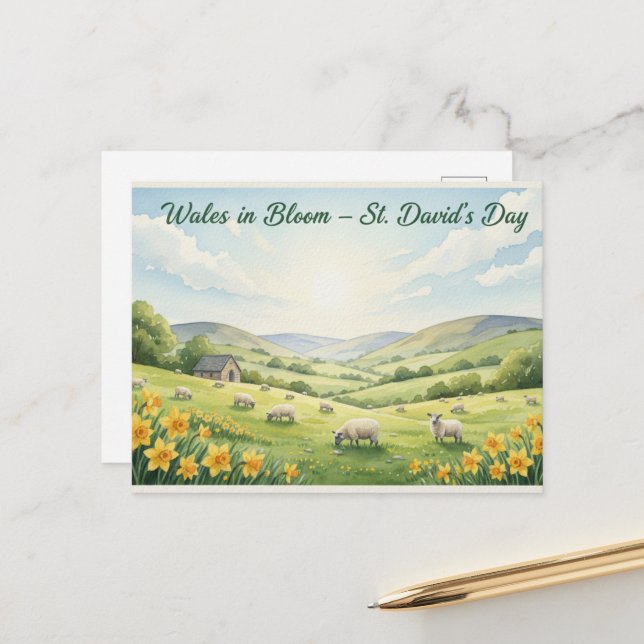 Postale Carte de vœux de la Saint-David (Devant/Arrière en situation)