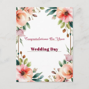 Postale Carte de vœux de mariage florale à la pivoine rose