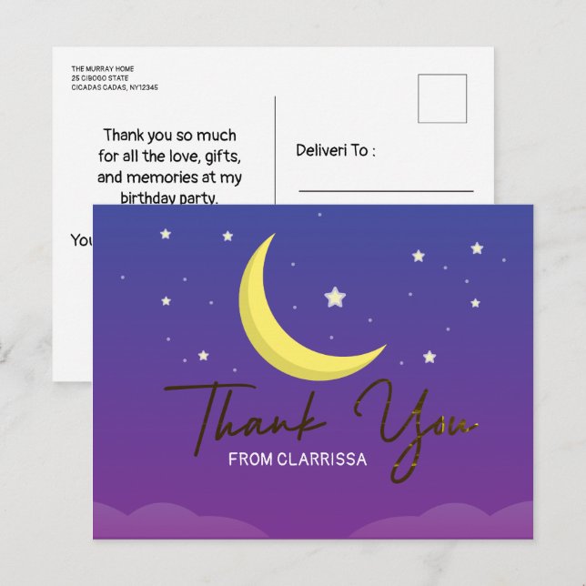 Postale Carte de vœux de naissance Thème Ciel Dans La Nuit (Devant / Derrière)