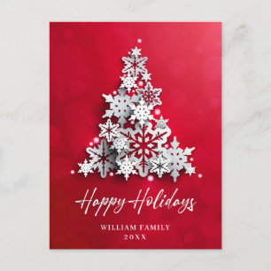 Postale Carte de vœux de Noël arbre avec flocons de neige 