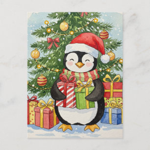 Postale Carte de vœux de Noël au pingouin aquarelle