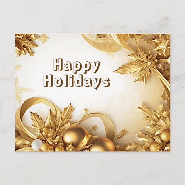 Postale Carte de vœux de Noël aux feuilles dorées (Devant)