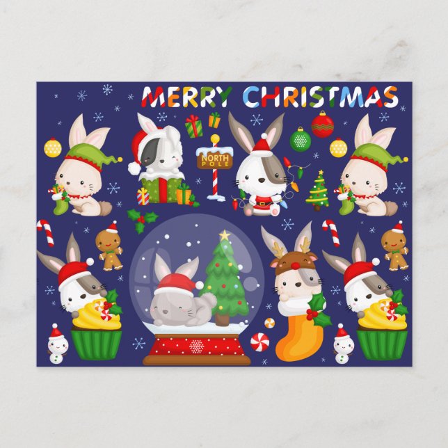 Postale Carte de vœux de Noël aux lapins (Devant)