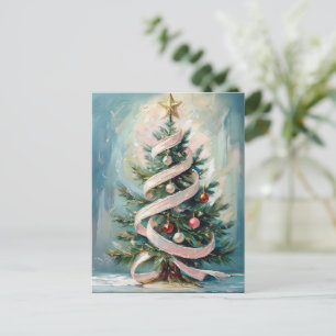 Postale Carte de vœux de Noël avec arbre ruban rose