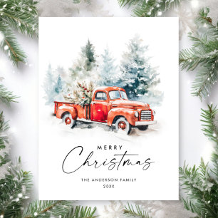 Postale Carte de vœux de Noël camion de ferme Rouge Rétro 