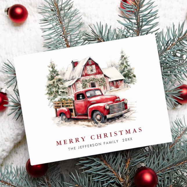 Postale Carte de vœux de Noël camion de ferme Rouge Rétro  (Créateur téléchargé)