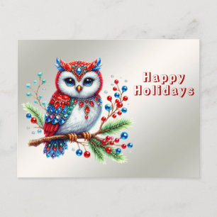 Postale Carte de vœux de Noël colorée de hibou