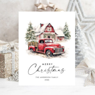 Postale Carte de vœux de Noël de camion de ferme Rouge Rét