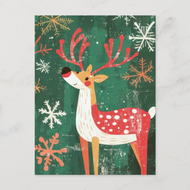 Postale Carte de vœux de Noël festive avec renne (Devant)