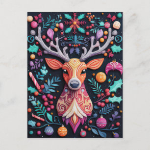 Postale Carte de vœux de Noël festive avec rennes