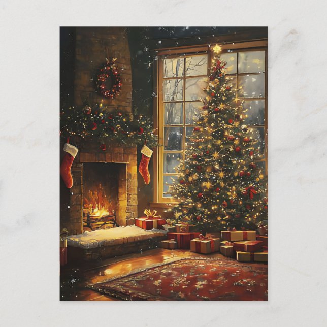 Postale Carte de vœux de Noël festive scène de Noël cosy (Devant)