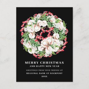 Postale Carte de vœux de Noël florale blanche et baie roug