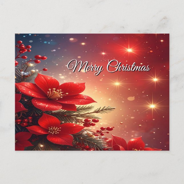 Postale Carte de vœux de Noël florale rouge (Devant)