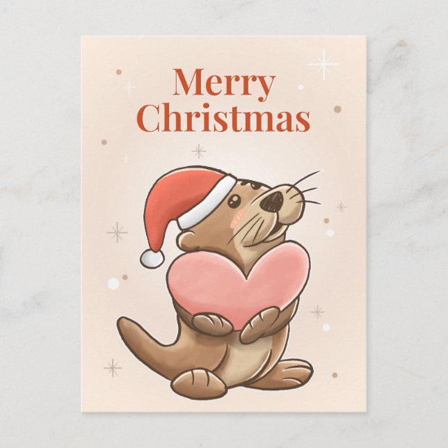 Postale Carte de vœux de Noël Loutre (Devant)